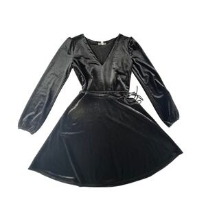 Black Velvet‎ Dress Long Sleeve V Neck A Line Mini Elegant Womens